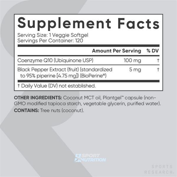 Коензим Q10 Sports Research CoQ10 with BioPerine Coconut Oil 100 мг 120 капсул 2023-10-3439 фото