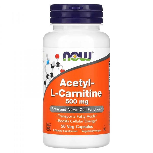 Жиросжигатель Now Foods Acetyl-L-Carnitine 500 мг 50 капсул 100-58-5578635-20 фото