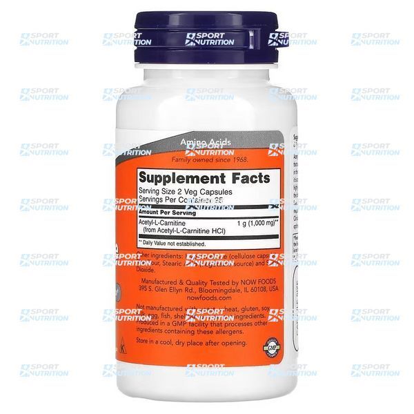 Жиросжигатель Now Foods Acetyl-L-Carnitine 500 мг 50 капсул 100-58-5578635-20 фото