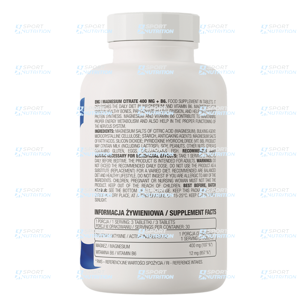 Магний цитрат с витамином В6 OstroVit Magnesium Citrate 400 мг + B6 90 таблеток 819916 фото