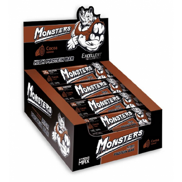 Monsters Протеїновий батончик Strong Max 80g Box 20шт Cocoa 100-76-8914391-20 фото