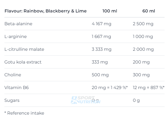 Передтренувальний комплекс без кофеїну Nutrend Pump Shot 60 мл Blackberry + lime 821650 фото